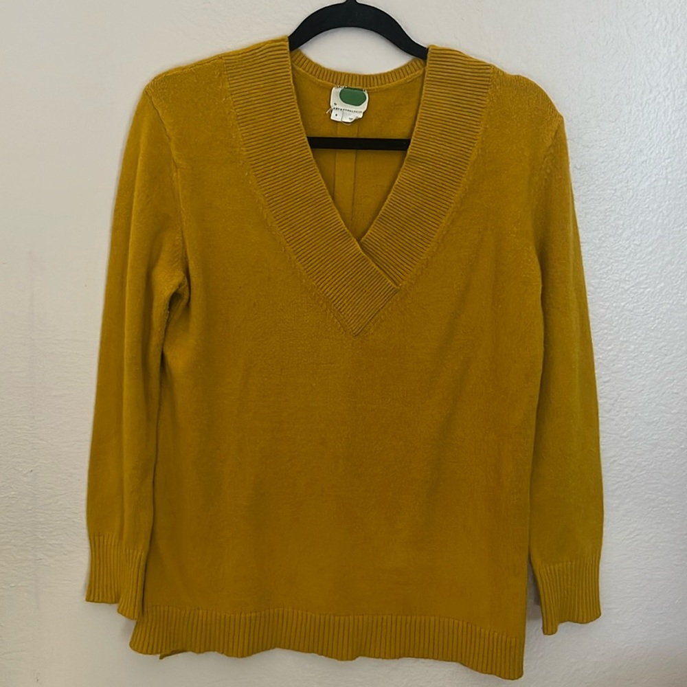 Anthropologie Mustard Yellow Oversized Long Sleeve V-Neck Pullover Sweater Small